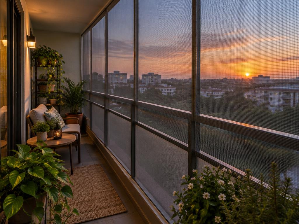 Balcony with mosquito net